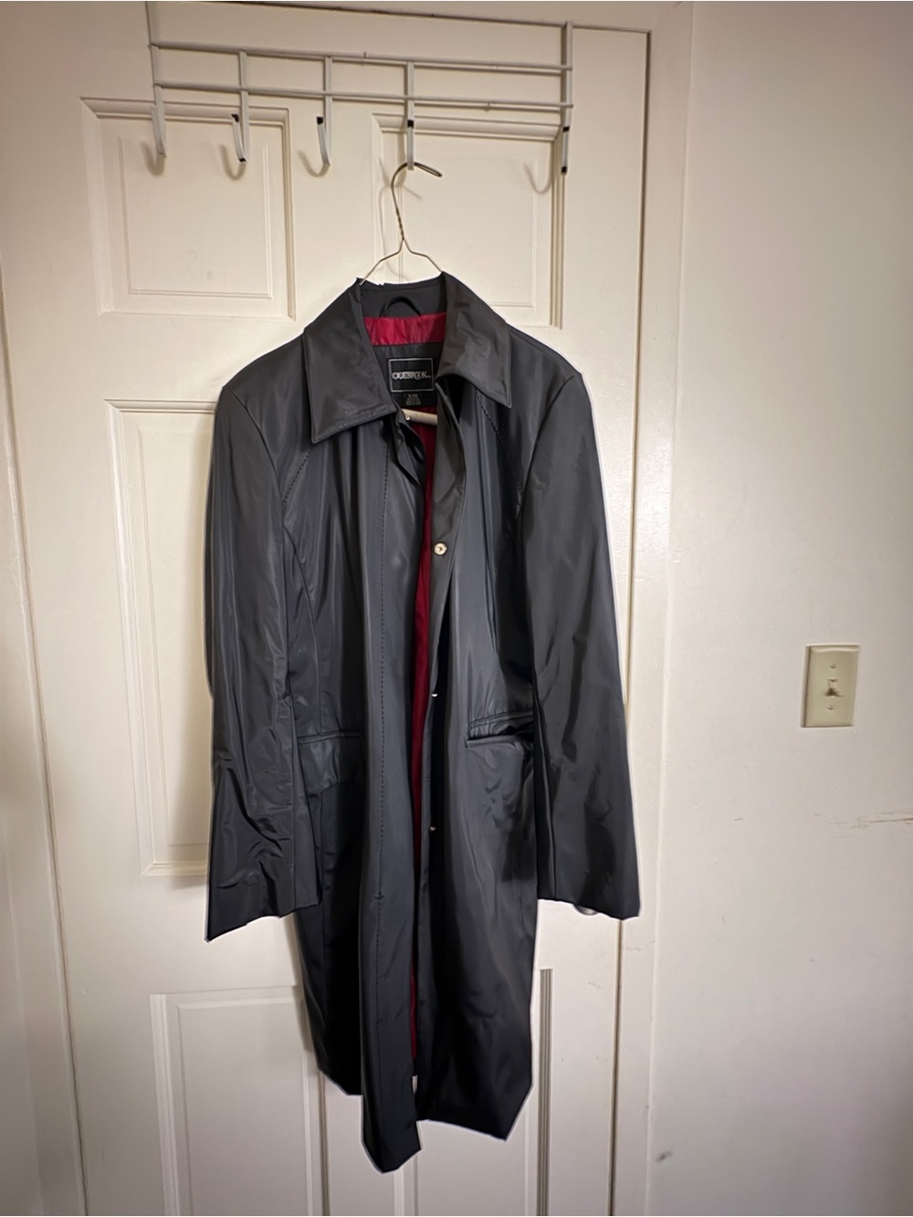 Men's Black Trench Coat with Burgundy Lining